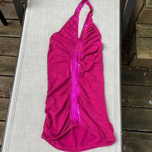 Knit Halter Dress With Side Rouching and Sequence Front Swtailing